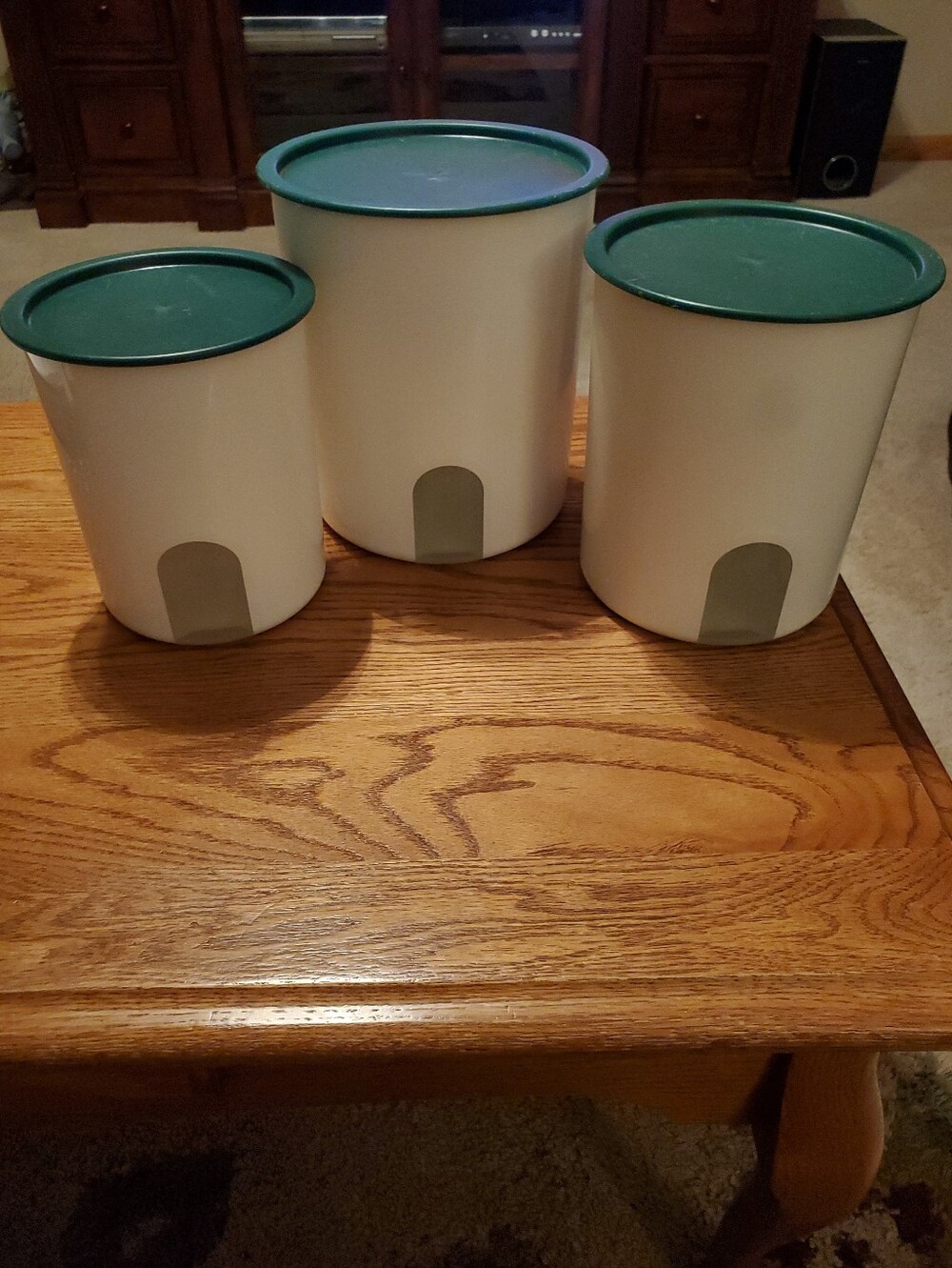 Tupperware One Touch Reminder Set Of 3 Canisters White & Green Canister Set